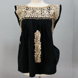 Mi Golondrina Noche Oro black & gold Flores Top